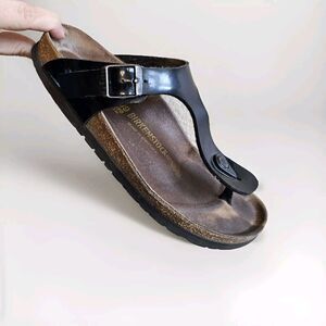 Birkenstock Gizeh Women Sandals Black Patent Size EU38, US 7-7.5